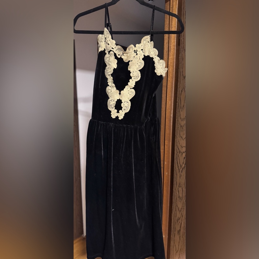 Romeo & Juliet Couture Black and Gold Embroidered Dress
